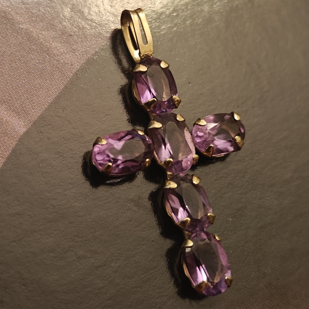 10k Gold & Purple Amethyst Cross Crucifix Pendant